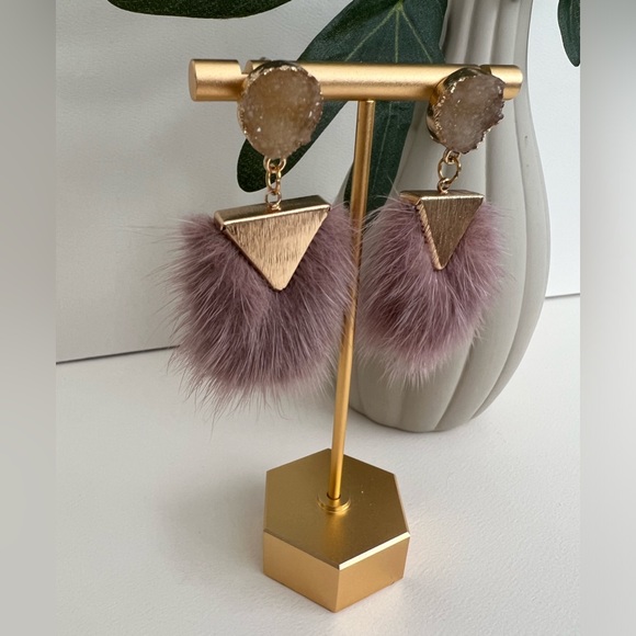 Elegant Dusty Pink Feather Dangle Earrings - Boho Chic Stylish Earrings - Picture 5 of 15